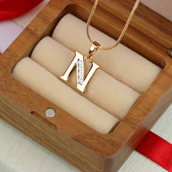 "Rose Gold Letter N Pendant with Crystals – 18K Gold Plated Charm, XPPT1363 - Picture 7 of 13